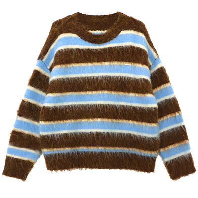 双色风格款长毛撞色条纹套头毛衣