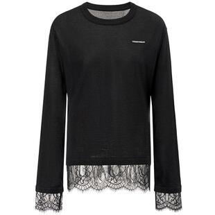 FF仿佛针织衫女2025秋冬新款蕾丝花边拼接设计感长袖套头羊毛毛衫