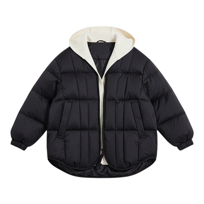 SOMSOM/索玛冬季新款宽松短款羽绒服女上衣外套拼接连帽