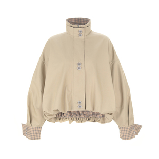 wana try两面穿设计感短款风衣2025新款休闲拼接格花苞休闲外套女