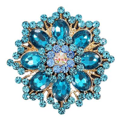时尚优雅女士胸针花卉胸花合金镶嵌蓝色玻璃水钻固定别针服装配饰