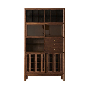 洪林坊新中式实木博古架茶室2025新款黑胡桃木多宝阁置物架展示柜