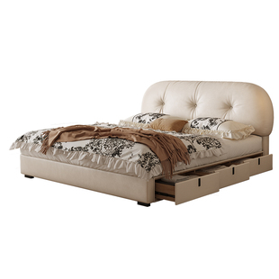 法莎蒂白色吐司床复古奶油风主卧双人床法式中古风齐边储物真皮床