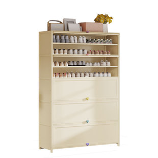 家用门口鞋柜子奶油风好看鞋架收纳一体入户白色靠墙楼道多层室内