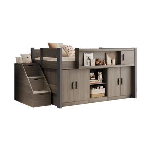 上下半高带储物衣柜书桌一体儿童高低双层小户型男女孩高架单人床