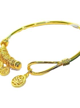 越南沙金手镯蝴蝶金铃兰花开口推拉手环高级感手饰送女友生日礼物