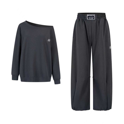 SMILE DDD斜肩套装炭灰220g亲肤透气美式简约运动裤脚可调节卫裤