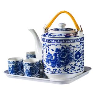 景德镇家用冷水壶陶瓷水壶大容量茶壶酒店饭店单壶提梁瓷壶凉水壶