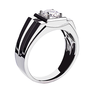 休闲商务男戒指合成CVD培育钻石18K铂金80分钻戒人造钻石硬朗立体