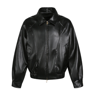 Dream made美式cleanfit双拉链皮衣外套男春季高级感痞帅机车夹克