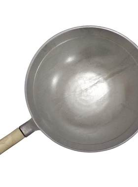 圆底加厚纯铝商用炒菜锅木柄炒勺