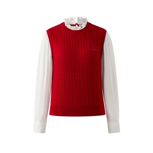 【绵羊毛】Eland衣恋毛衣女拼接长袖假两件针织衫上衣2026春新款