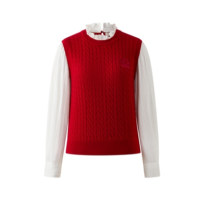 ELAND拼接长袖假两件针织衫女