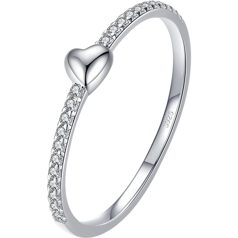 摩典简约百搭纯银戒指女s925可爱心形爱心细戒精致甜美食指指环