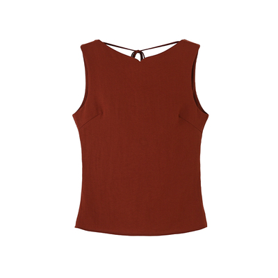 露背荡领修身背心一字领T恤上衣