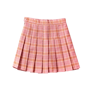 粉色格子百褶裙女甜美学院风高腰a字显瘦春夏短裙格纹半身裙短款
