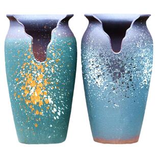 特大号切口粗陶瘦细高紫乐悬崖老桩造型缺口透气陶瓷多肉植物花盆