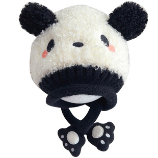 儿童毛线帽子护耳熊猫大男孩宝秋冬季2025新款冬款痞帅气洋气冬天