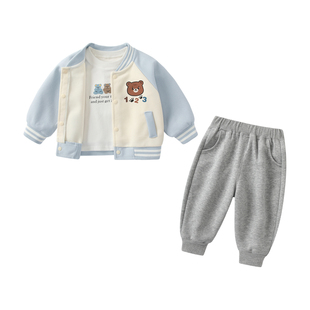 男童套装春装男宝宝棒球服三件套儿童衣服婴儿外出服洋气春季卫衣