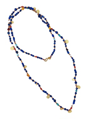 原创天然青金石银镀金多宝毛衣链