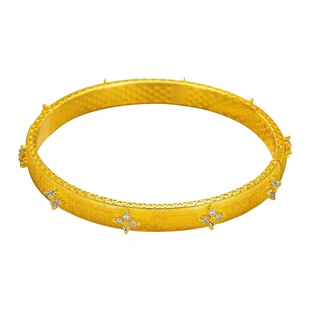 金鑫缘金包银四叶草拉丝素圈手镯女轻奢小众精致开口款送女友老婆