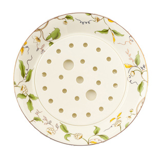 金岚玉唐山骨瓷9英寸沥水盘饺子盘双层带屉可以沥水盘子