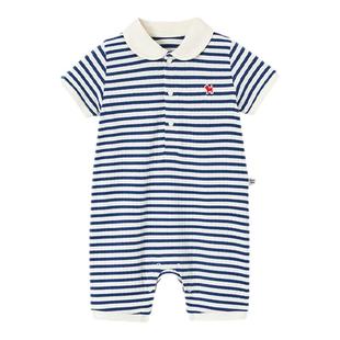 BLUEDOG蓝狗春夏翻领条纹短袖连身服百搭短袖连体衣短袖爬服