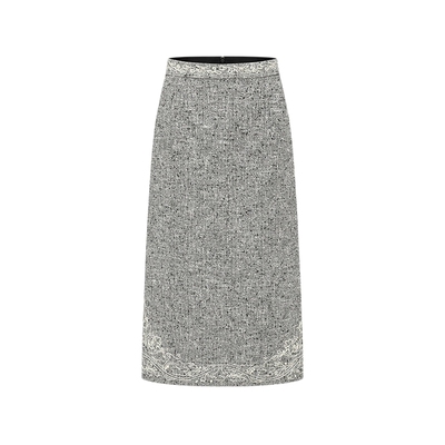 混色肌理刺绣直筒半裙