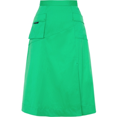 XG雪歌开叉设计绿色通勤半身裙时尚春季新款中长款高腰A字裙女装