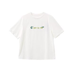 Yifini/易菲国风祥云图案字母印花宽松通勤T恤女夏装新款上衣