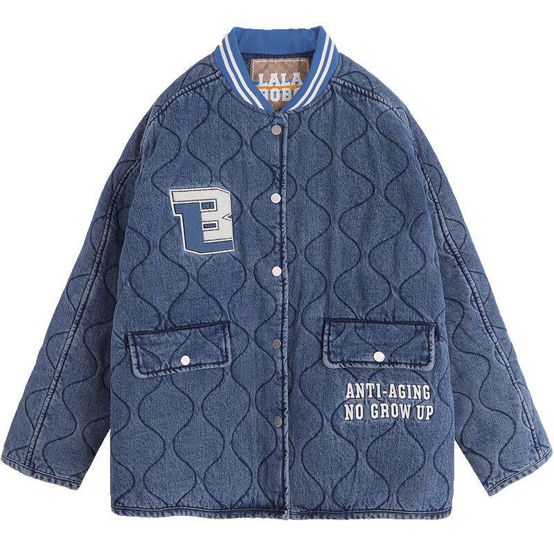 LALABOBO早秋休闲设计风复古运动棉服牛仔大码外套女|LBCC-WSMW11