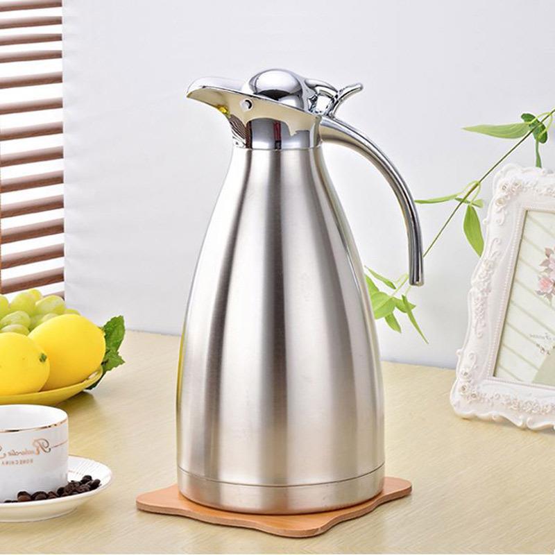 冷水壶不锈钢带盖家用餐厅大容量凉水壶饭店酒店茶壶大号果汁壶2L