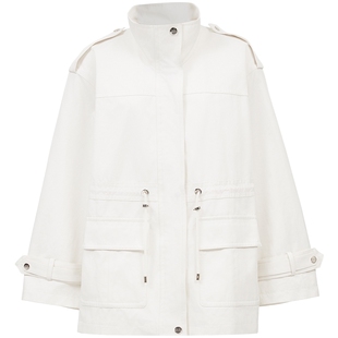 ONLY2026春季新款工装休闲立领抽绳收腰实用口袋廓形风衣外套女