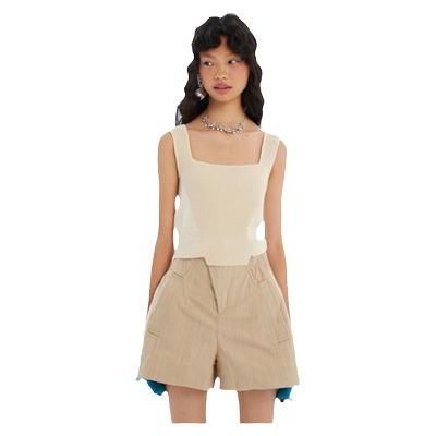 珍珠白拼接胸衣针织吊带