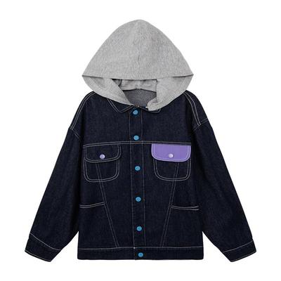 左西男童牛仔连帽防褪色夹克外套