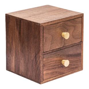 北美黑胡桃木收纳柜抽屉式两层实木桌面收纳盒印章文玩盒木质盒子