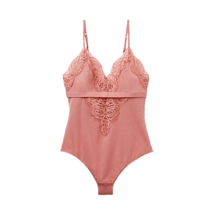 Intimissimi意舒漫时尚优雅纯色V领蕾丝吊带打底连体衣BOD2567
