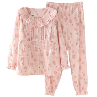 富朵春秋纯棉纱布月子服孕产妇睡衣产妇产后喂奶衣春秋孕期家居服