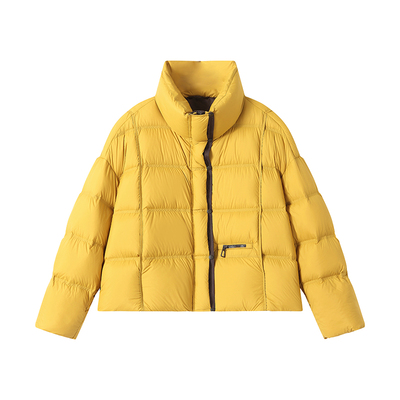 黄色立领短款羽绒服面包服厚外套
