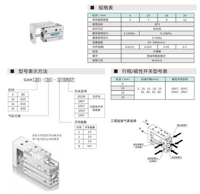 纽立得小型滑台气缸GXH6-10-10 20 16-5 15 25 30 B40 50 60-2SR0