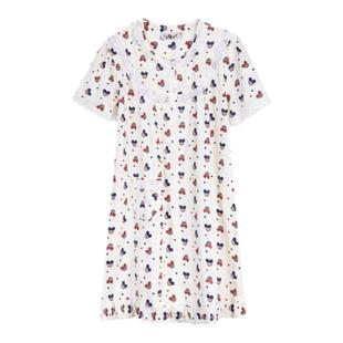 韩版长款棉布睡裙女士短袖宽松大码睡衣夏季梭织全棉连衣裙居家服