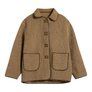 UnBleu羊羔绒外套女冬季款保暖森系女装摇粒绒双面穿杏色