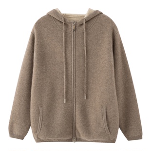 2025秋冬新款100%山羊绒衫连帽拉链开衫加厚宽松百搭针织外套上衣