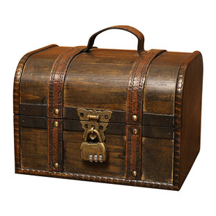 复古木盒首饰收纳盒带锁储物文玩收藏盒密码盒子钥匙小箱子百宝箱