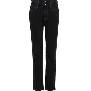 ONLY2025冬季新款磨毛保暖内里高腰两粒扣修身直筒九分裤牛仔裤女