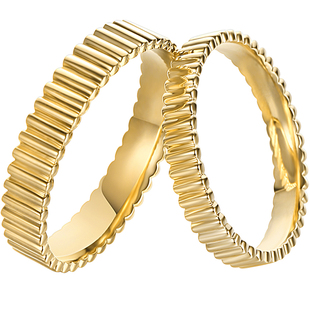 海梵纪珠宝 18K黄金男女求婚婚戒 罗缎条纹素金情侣戒指结婚对戒