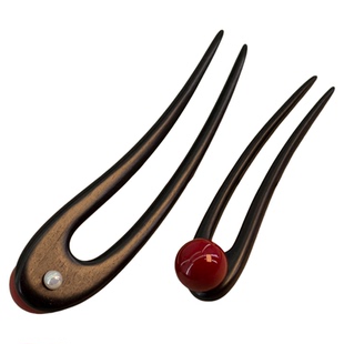 2025新款高端u型发簪新中式丸子头盘发日常通勤红色簪子头饰发饰