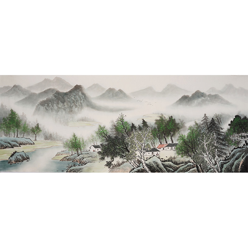 小六尺淡彩山水画中式客厅装饰画纯手绘国画宣纸字画无款画0630