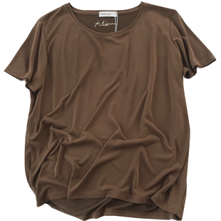 经典舒适韩版丝滑垂感圆领铜氨丝短袖T恤女宽松显瘦凉爽上衣女夏