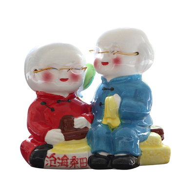 中式风公婆陶瓷老头老太太摆件